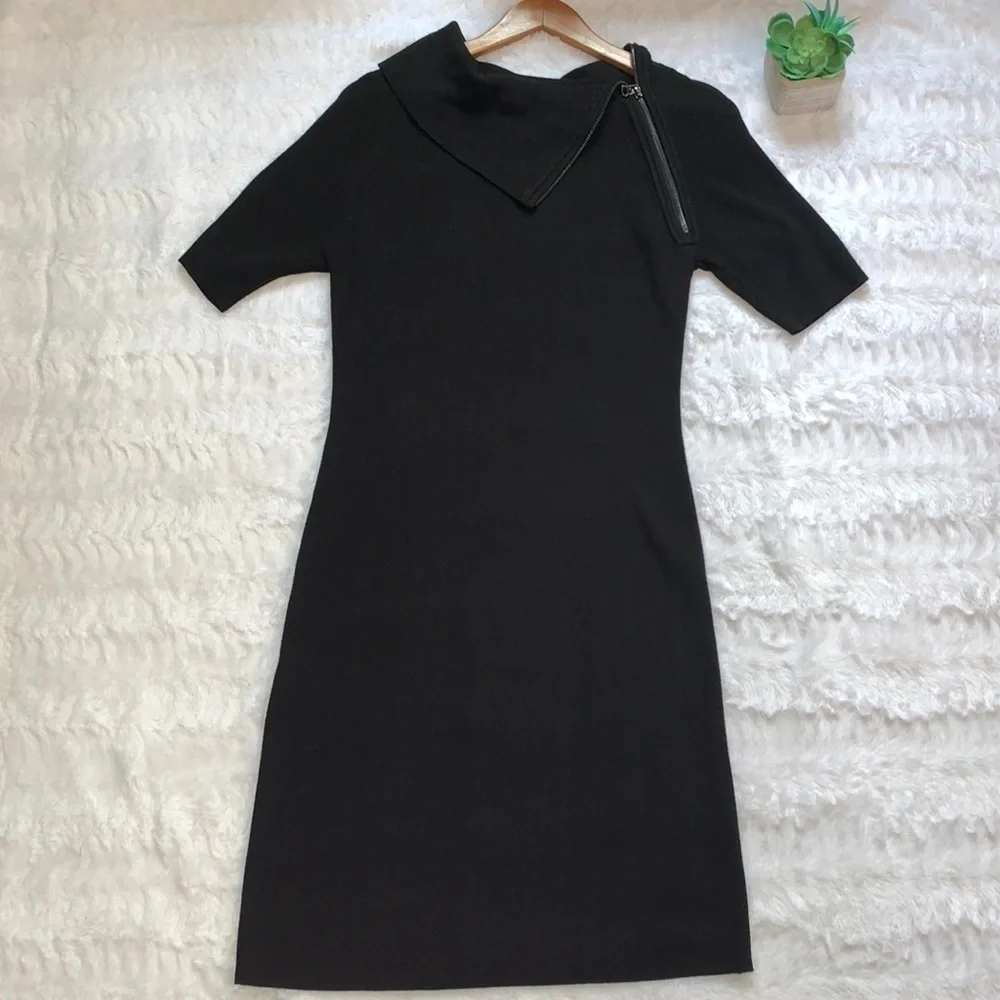 ELLEN Tracy black shirt zipper cowl neck kit sweater dress
